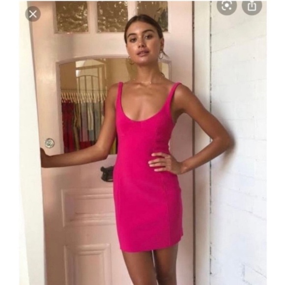 Bec & Bridge Dress Amelie Mini Bustier Bodycon in Magenta Hot Pink - Picture 2 of 8